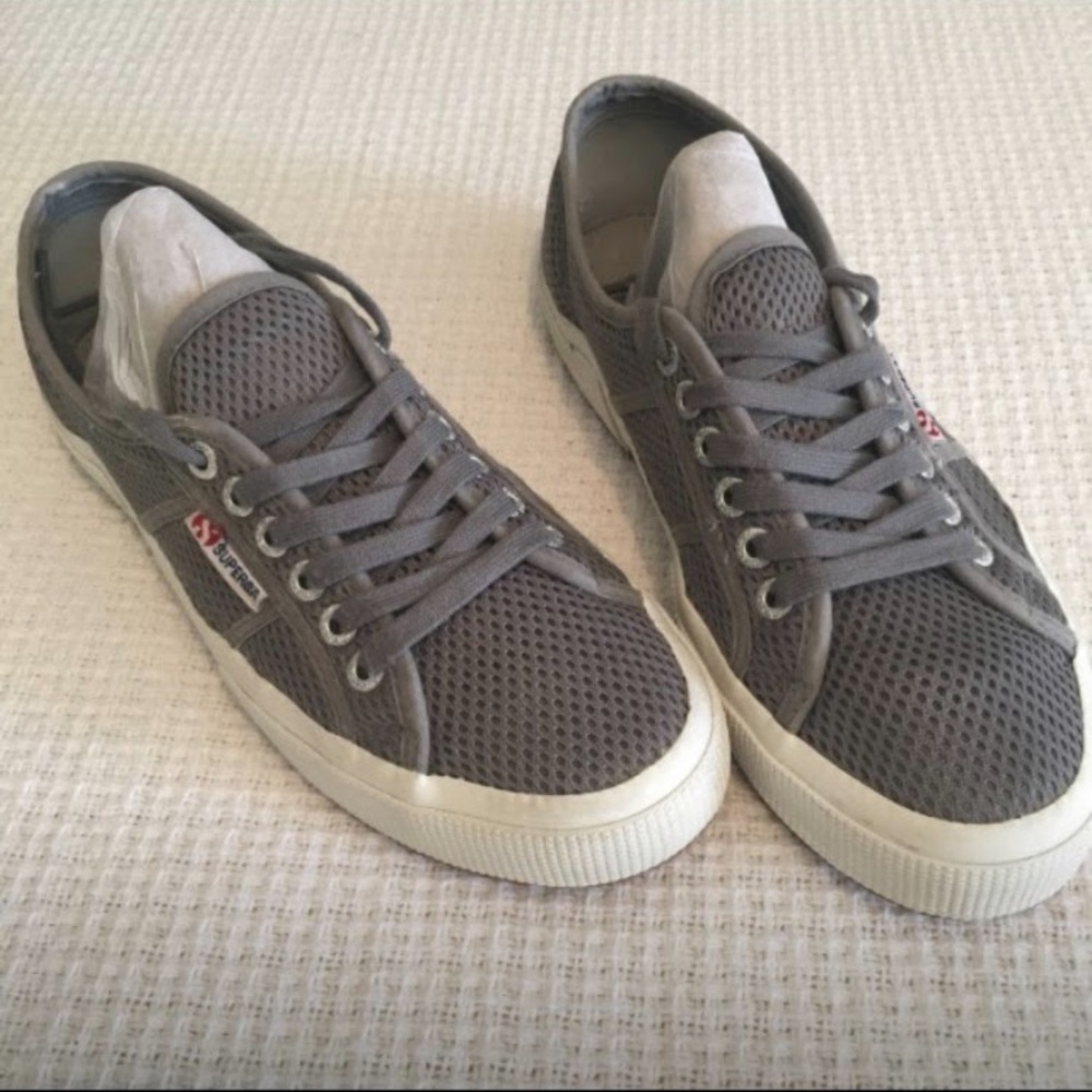 Superga Gray Canvas Mesh Sneakers low top unisex W8 M6.5